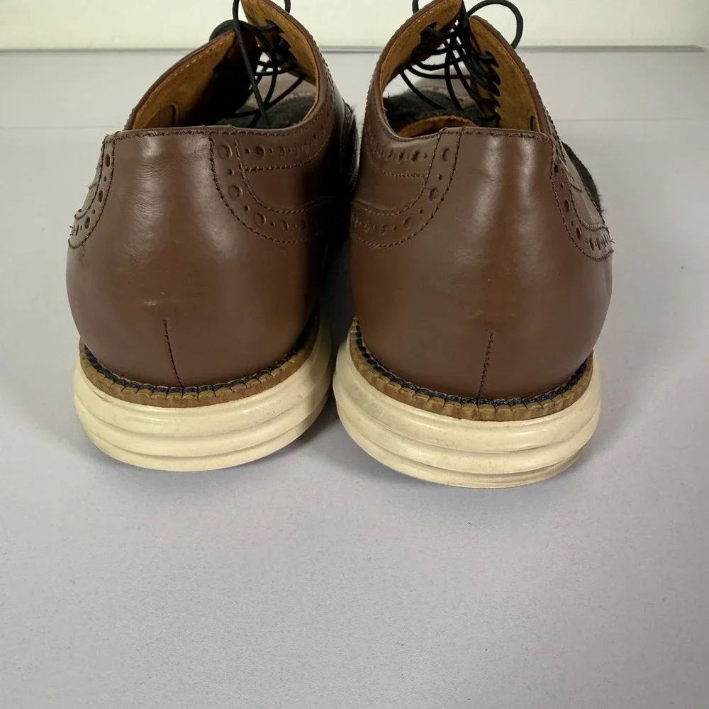 Cole Haan Grand OS Wingtip Oxford Mens 10.5W Brown Leather Wool Tweed C21688